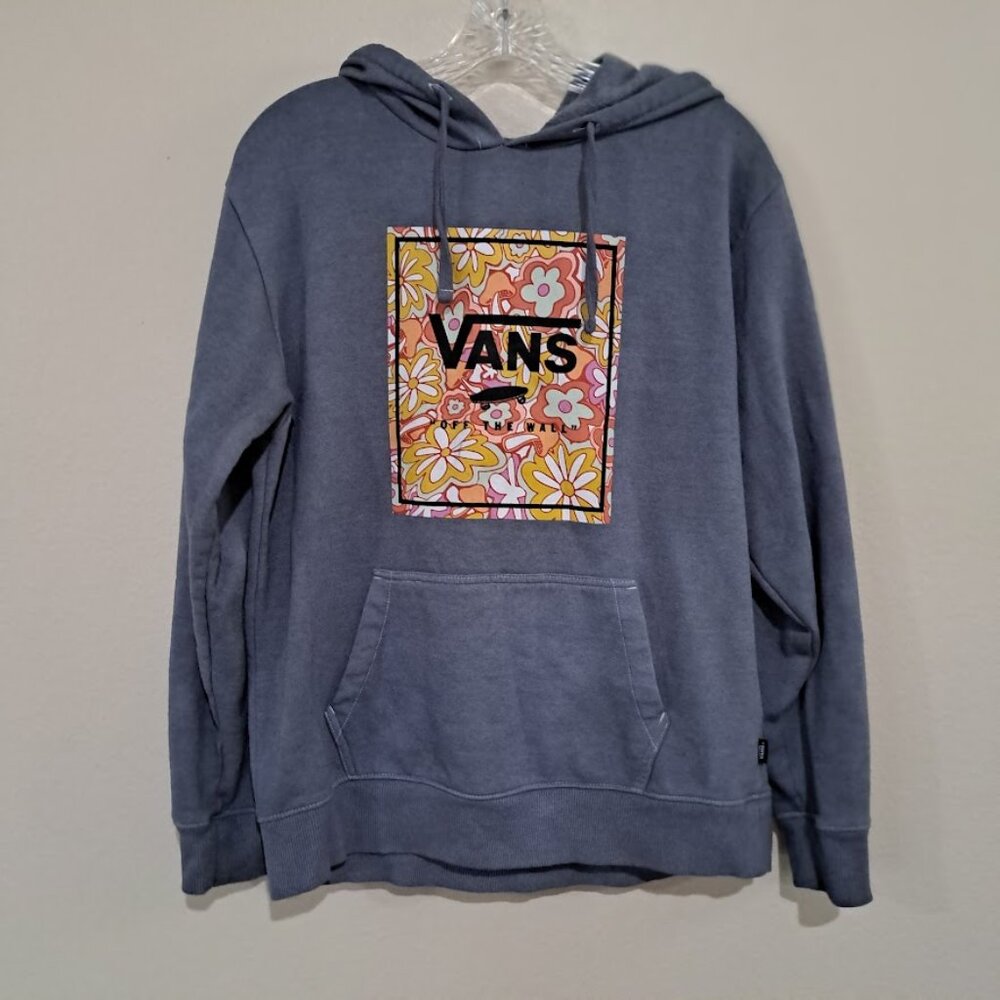 Van's Womens small hoddie mushrooms wildflowers skateboard Grey long sleeve